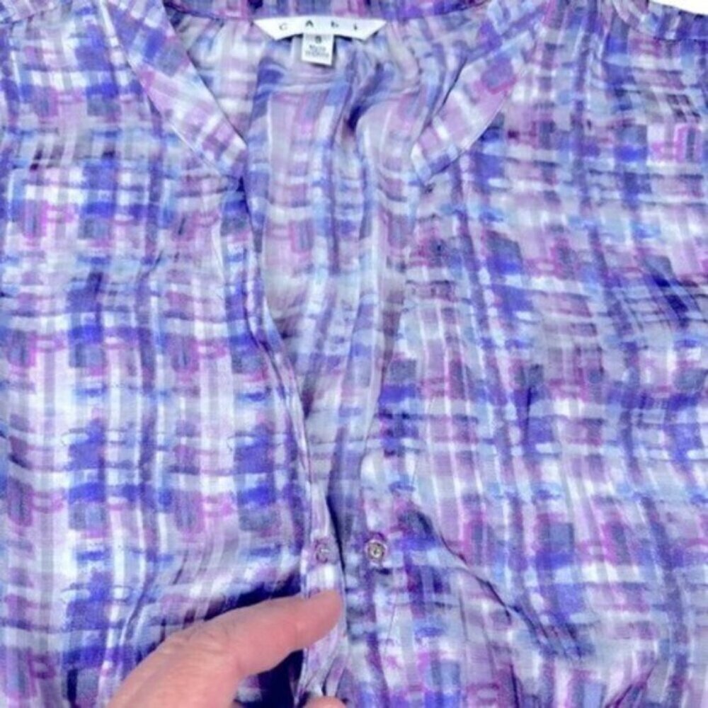 CAbi | Women's Purple Gingham Ombré Floral And Plaid Print Top Size Small - Picture 9 of 10